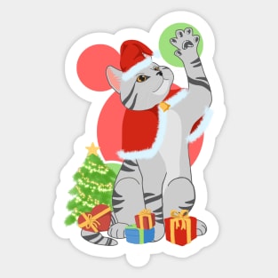 CHRISTMAS LIGHT GRAY CAT Sticker